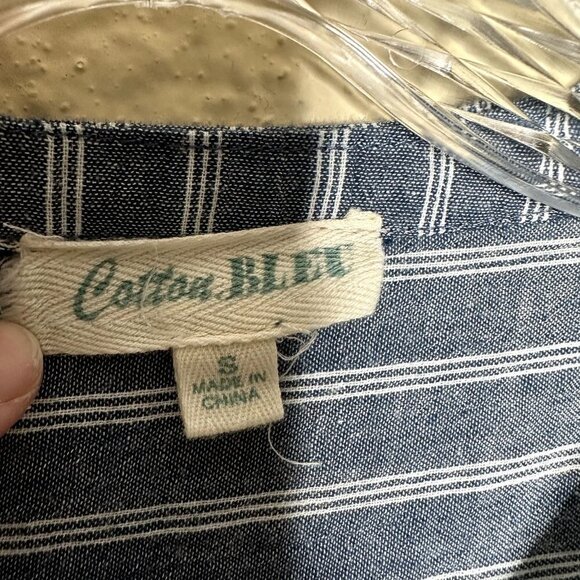 Cotton Bleu Women's Small Boho Style Top Chambury Striped Bubble Sleeve High Low - Picture 2 of 8